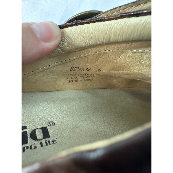 Alegria Womens sz 35 (US 5/5.5) SEV-574 Embossed Brown Leather Clog Comfort Mule - Picture 9 of 9